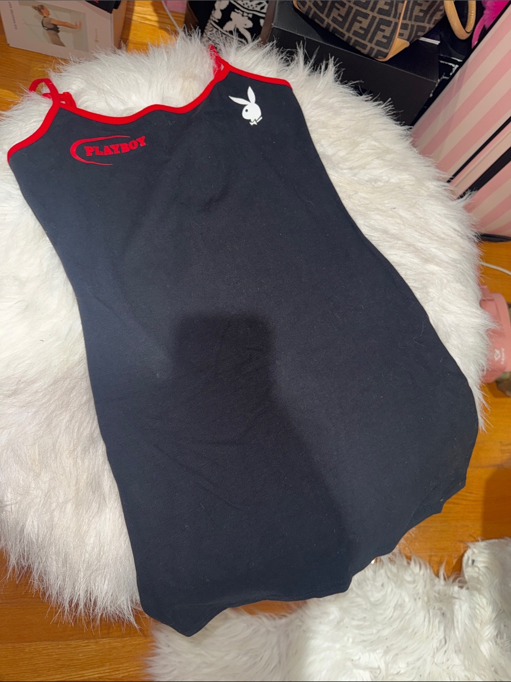 PLAYBOY Cotton Cami Dress XS Red Trim and Bunny Logo Racing style